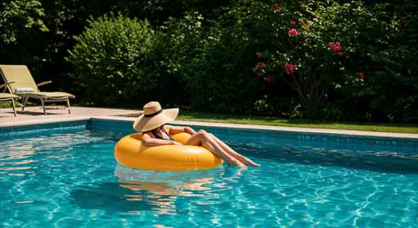 Piscine enterrée familiale dans un jardin paysager en Gironde